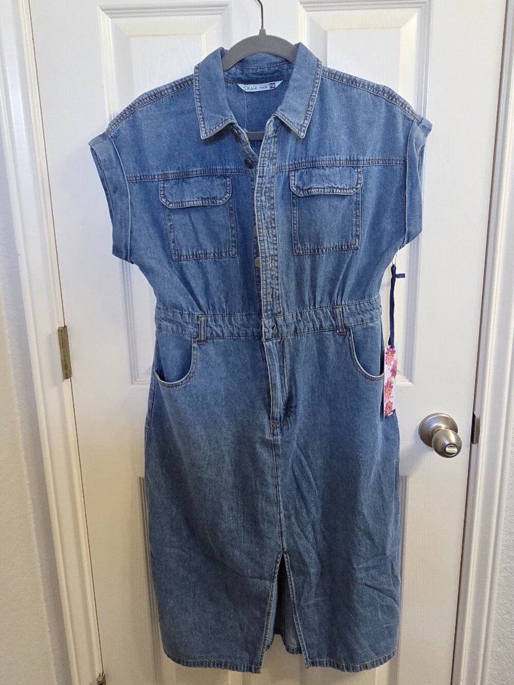 C.Kale Petite PM Denim Shirt Dress Women's Chambray Button Front Utility Casual - Picture 1 of 4